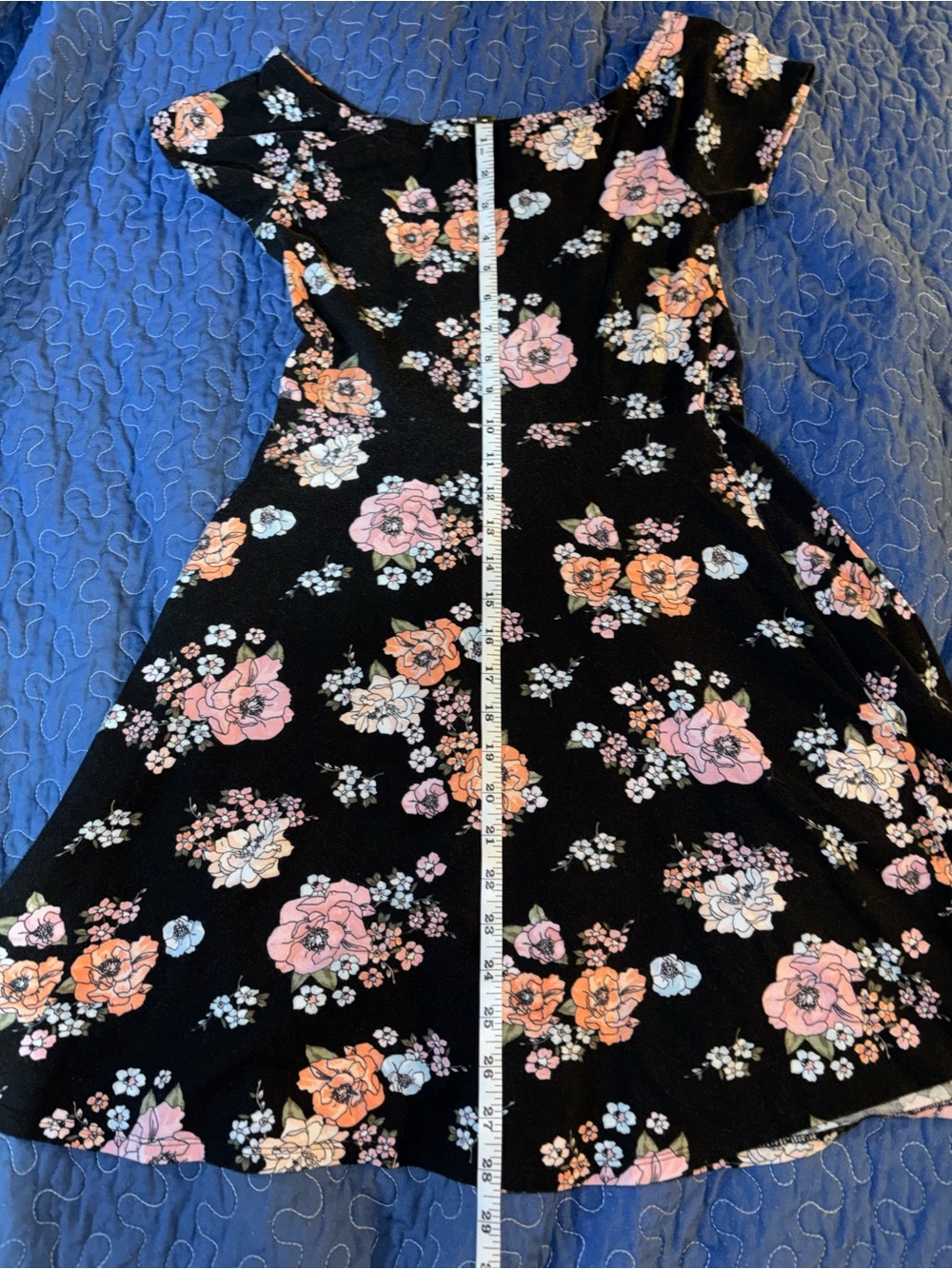 Arizona Jean Company Black Mini Dress with Pink and Peach Floral Print